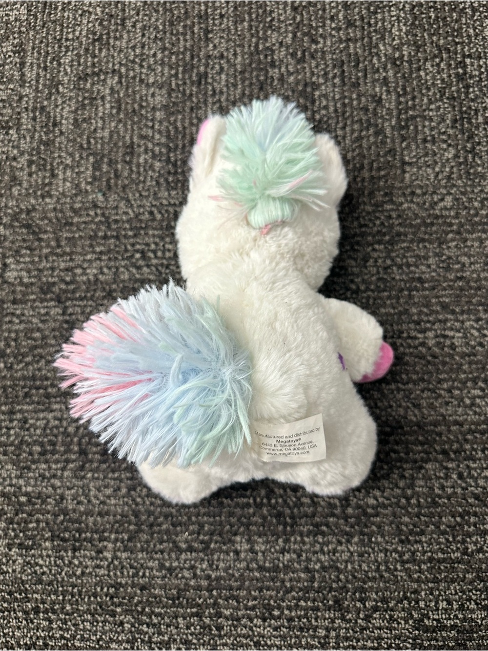 Megatoys Unicorn Baby Doll 10in Plush Soft Body Blue Eyes White Pink Hood - Picture 3 of 7
